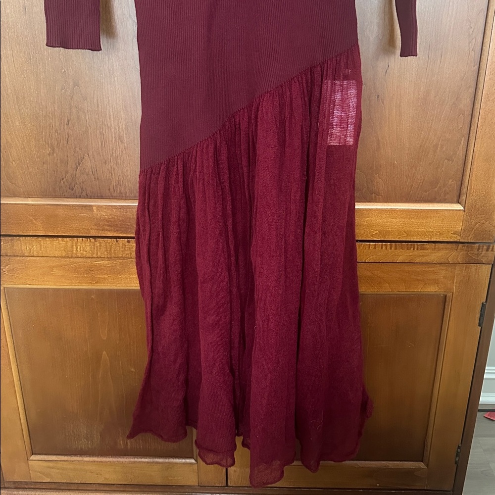 Commense Mock Neck Pleated Panel Sweater Dress Burgundy Large - Picture 4 of 5